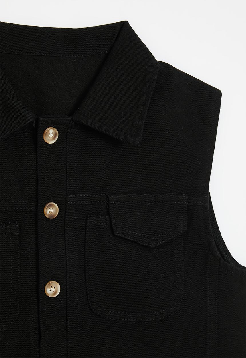 Pop Candy - Button down vest with flap pockets - black
