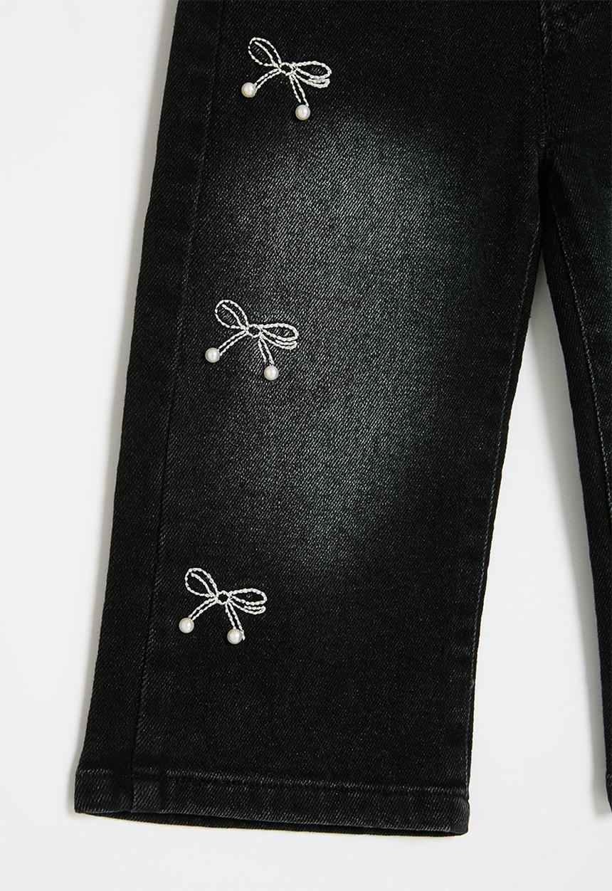 Pop Candy - Bow embroidered straight jeans - black
