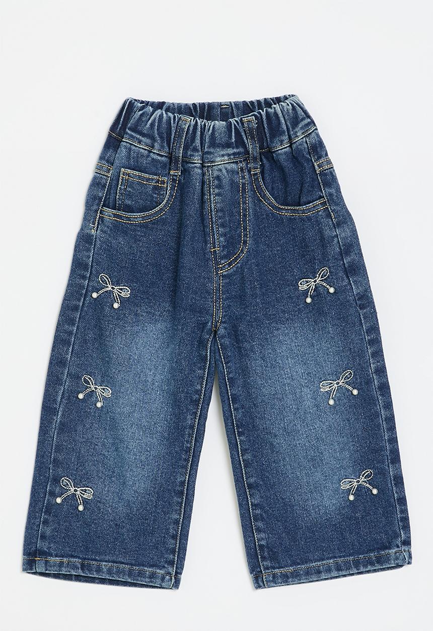 Pop Candy - Bow embroidered straight jeans - blue