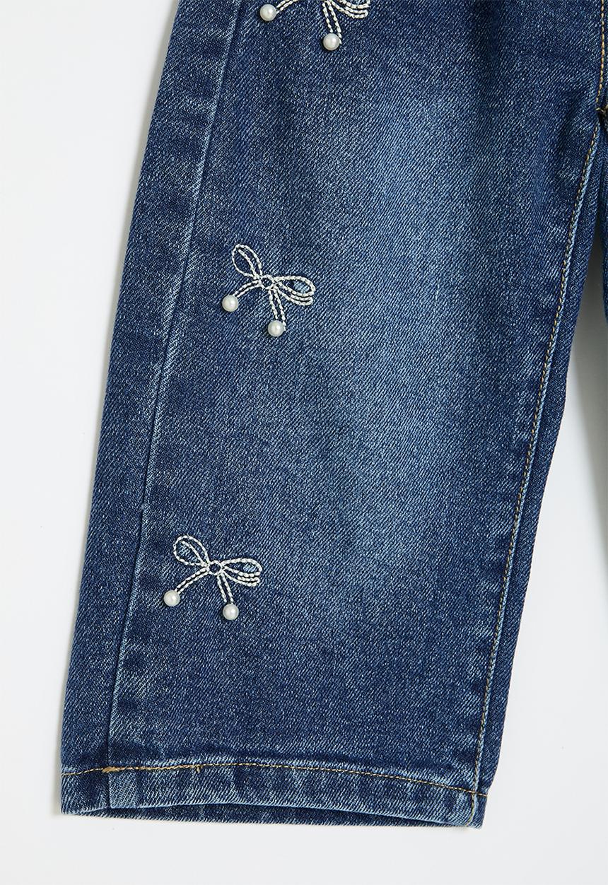 Pop Candy - Bow embroidered straight jeans - blue