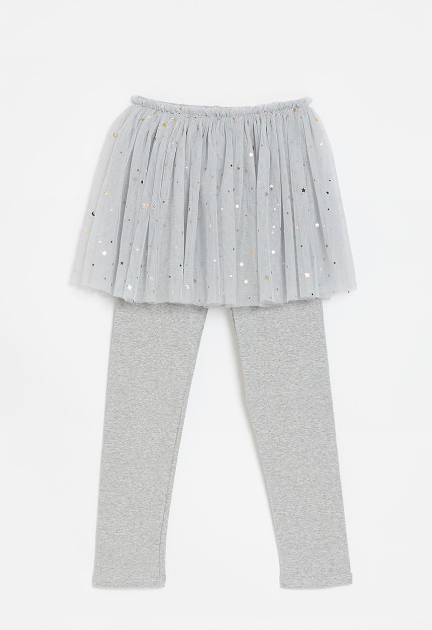 Pop Candy - Star & moon tulle skirt leggings - grey