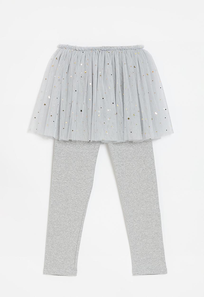Pop Candy - Star & moon tulle skirt leggings - grey