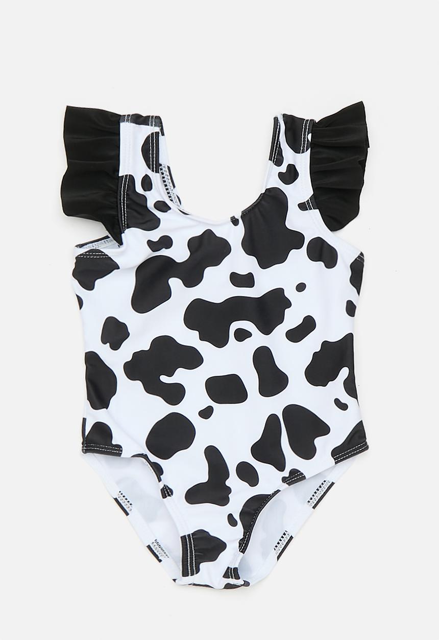 Pop Candy - Cow print one piece swimsuit - black/white