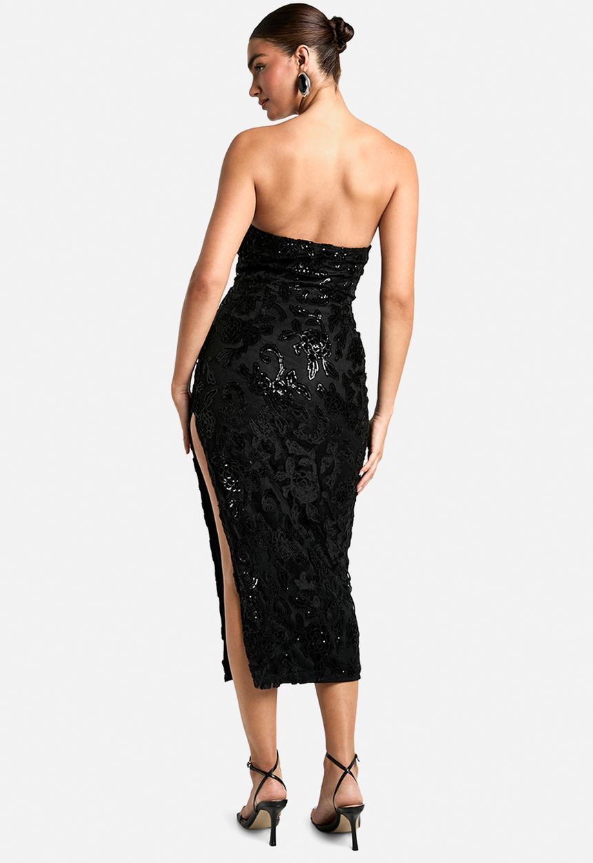 boohoo - Structured corset lace demask midaxi dress - black