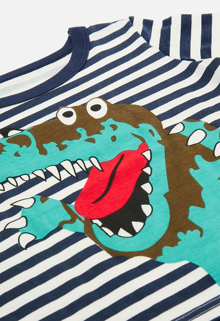 Pop Candy - Dino graphic pj top with shorts - navy stripes