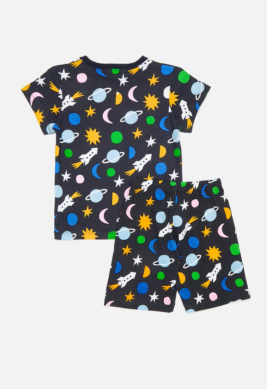 Pop Candy - Space theme all-over print pj set - black