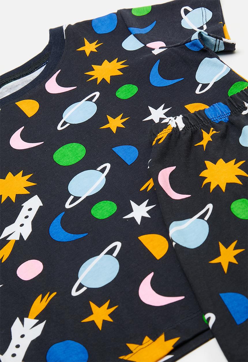Pop Candy - Space theme all-over print pj set - black