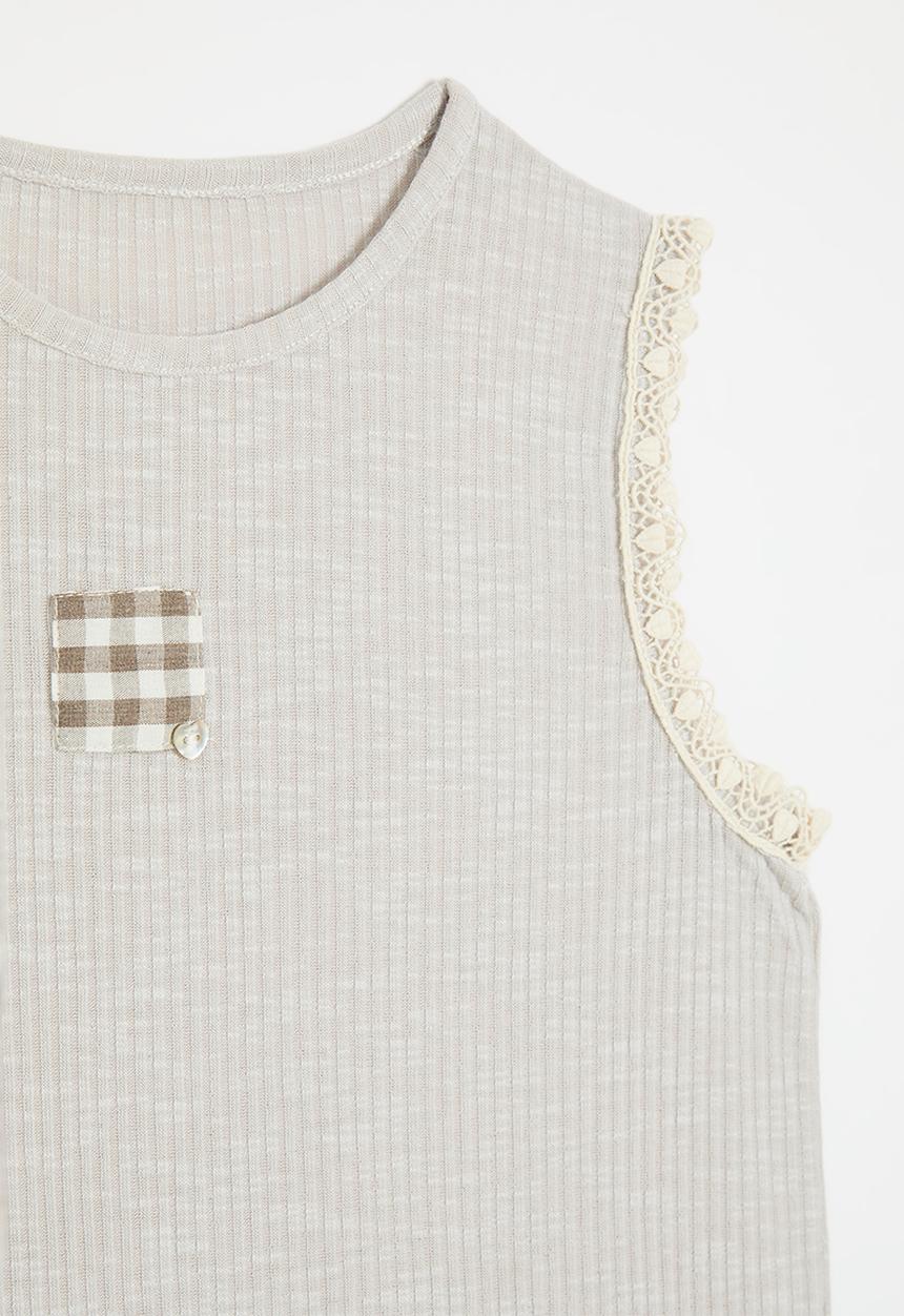 Pop Candy - Lace crochet armhole tank top - light grey