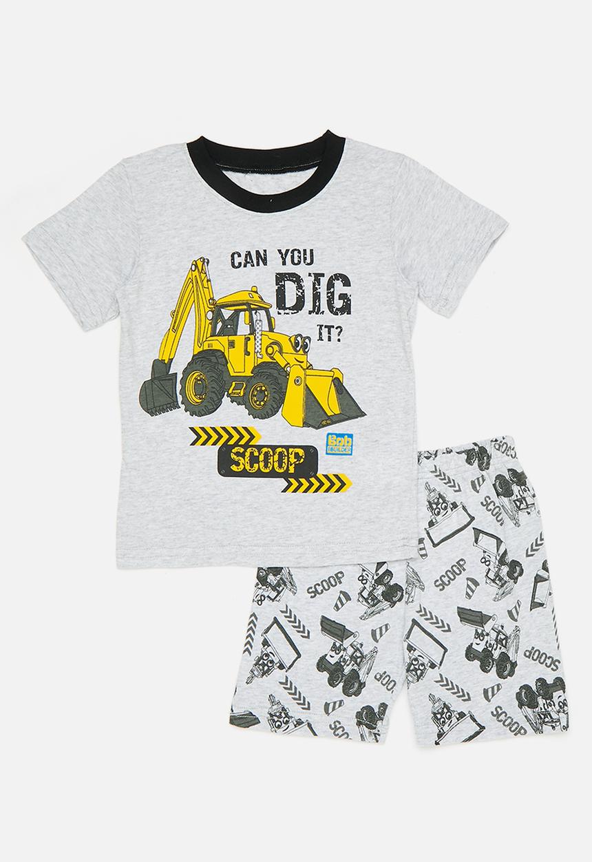 Pop Candy - Placement print pj top with all-over print shorts - grey