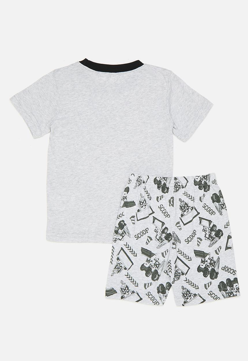 Pop Candy - Placement print pj top with all-over print shorts - grey