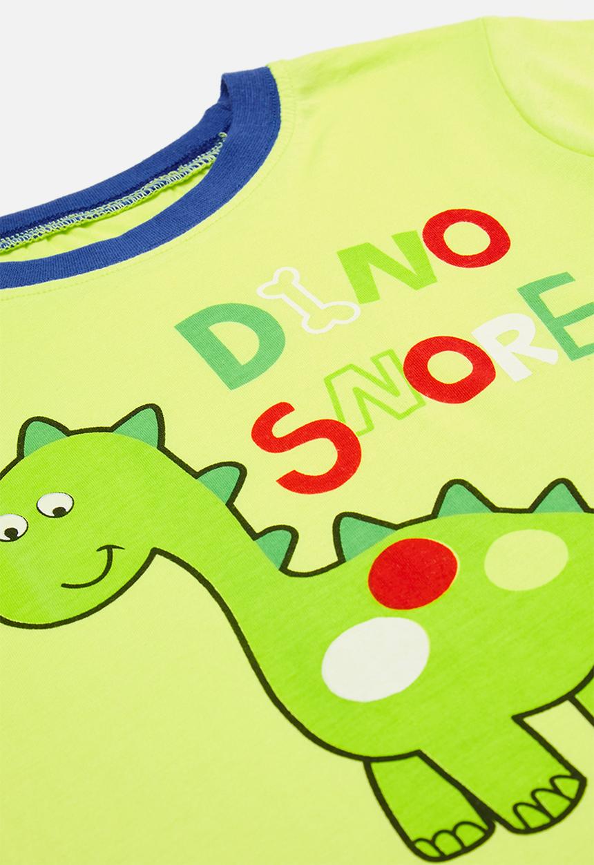 Pop Candy - Placement print pj top with all-over print shorts - green/dino snore