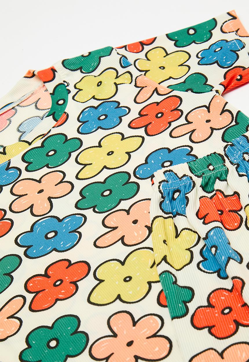 Pop Candy - Floral all-over print rib knit pj set - off white