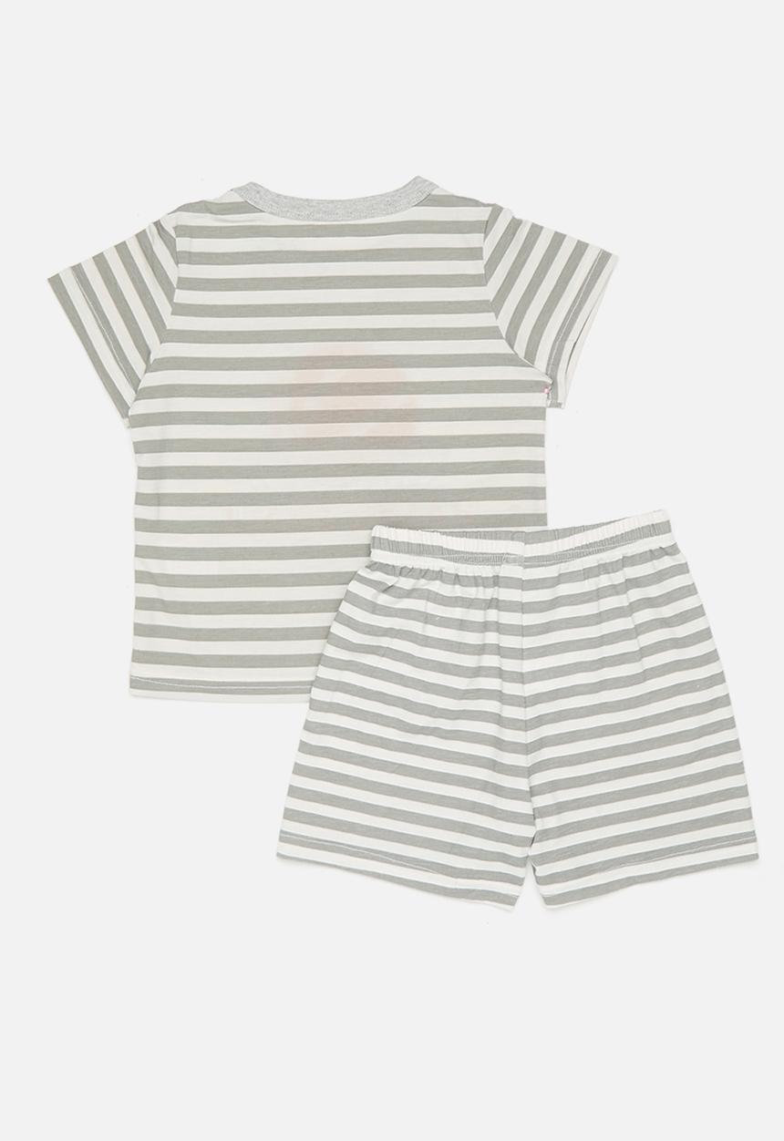 Pop Candy - Graphic and slogan print pj top with shorts - grey stripes/basketball
