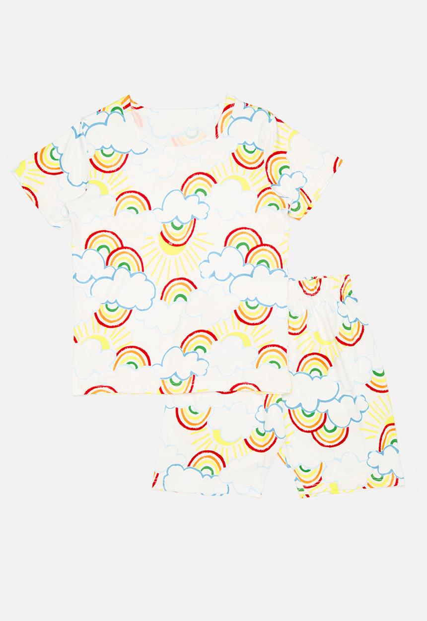 Pop Candy - Sunshine and rainbows all-over print pj top & shorts - white