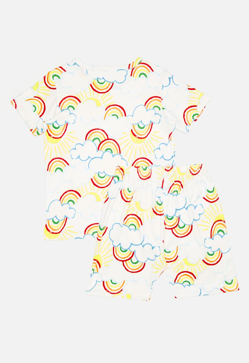 Pop Candy - Sunshine and rainbows all-over print pj top & shorts - white