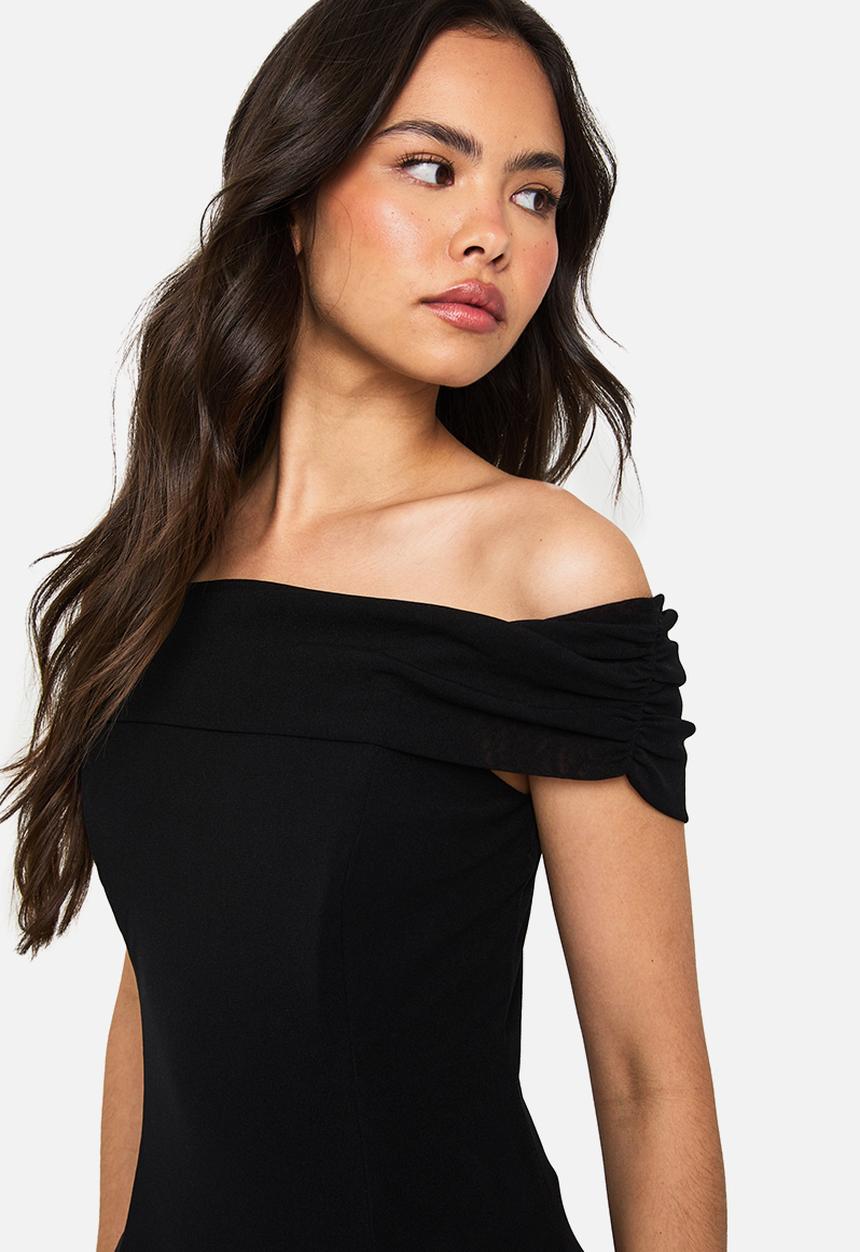 boohoo - Bardot chiffon mix mini dress - black