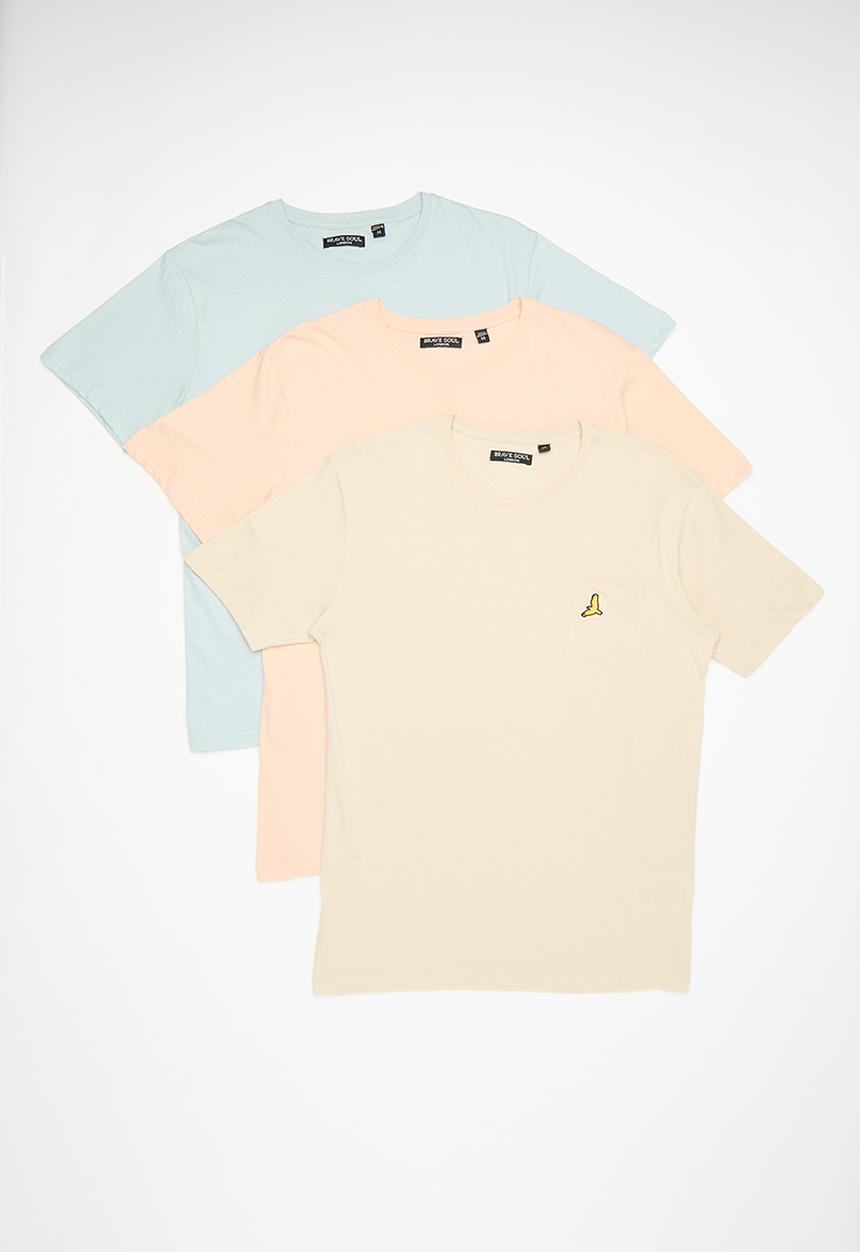 Brave Soul - 3 Pk Tee  - Sky Blue, Plaster & Summer Pink
