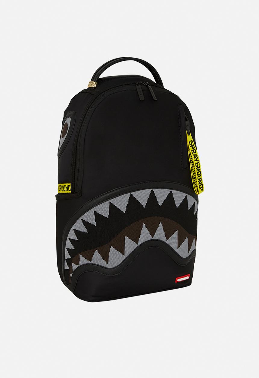 Sprayground - Shark central yellow tape dlx satin backpack- black