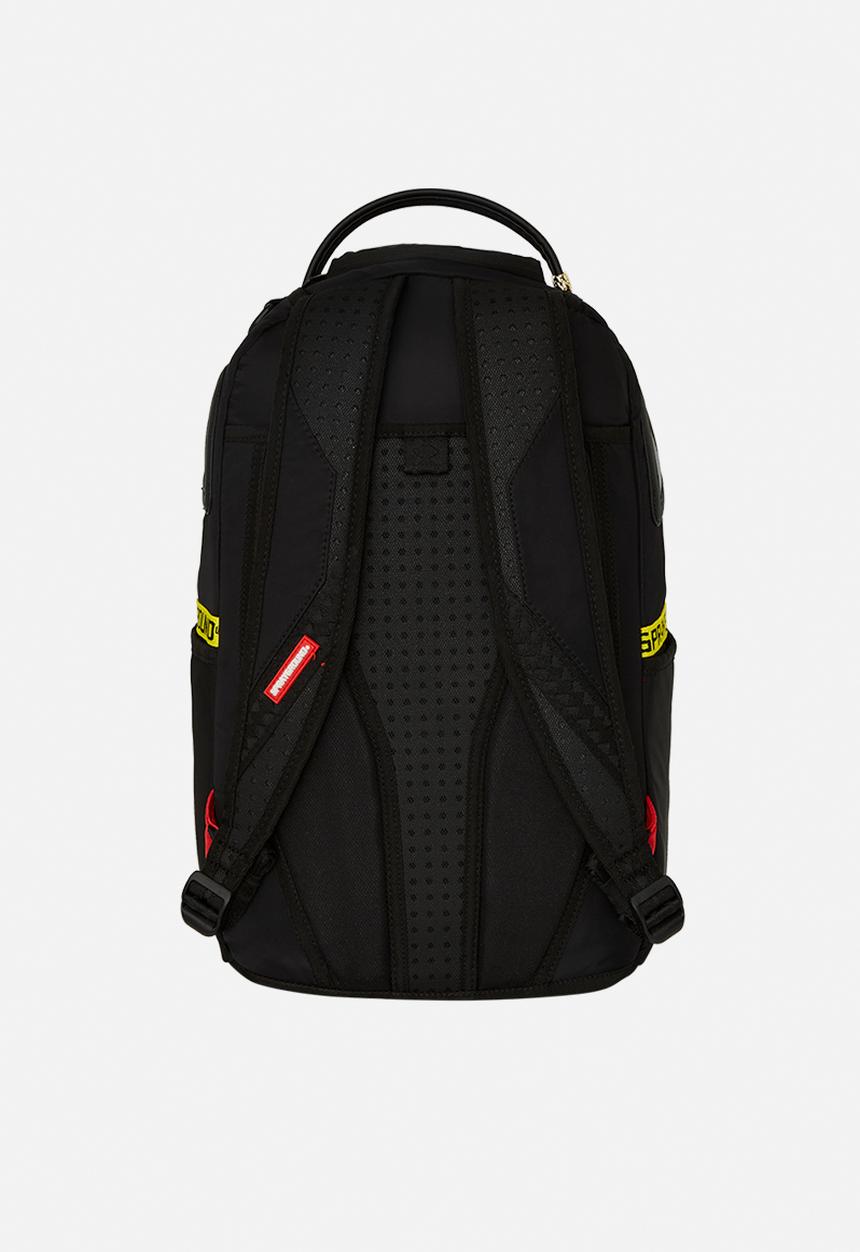 Sprayground - Shark central yellow tape dlx satin backpack- black
