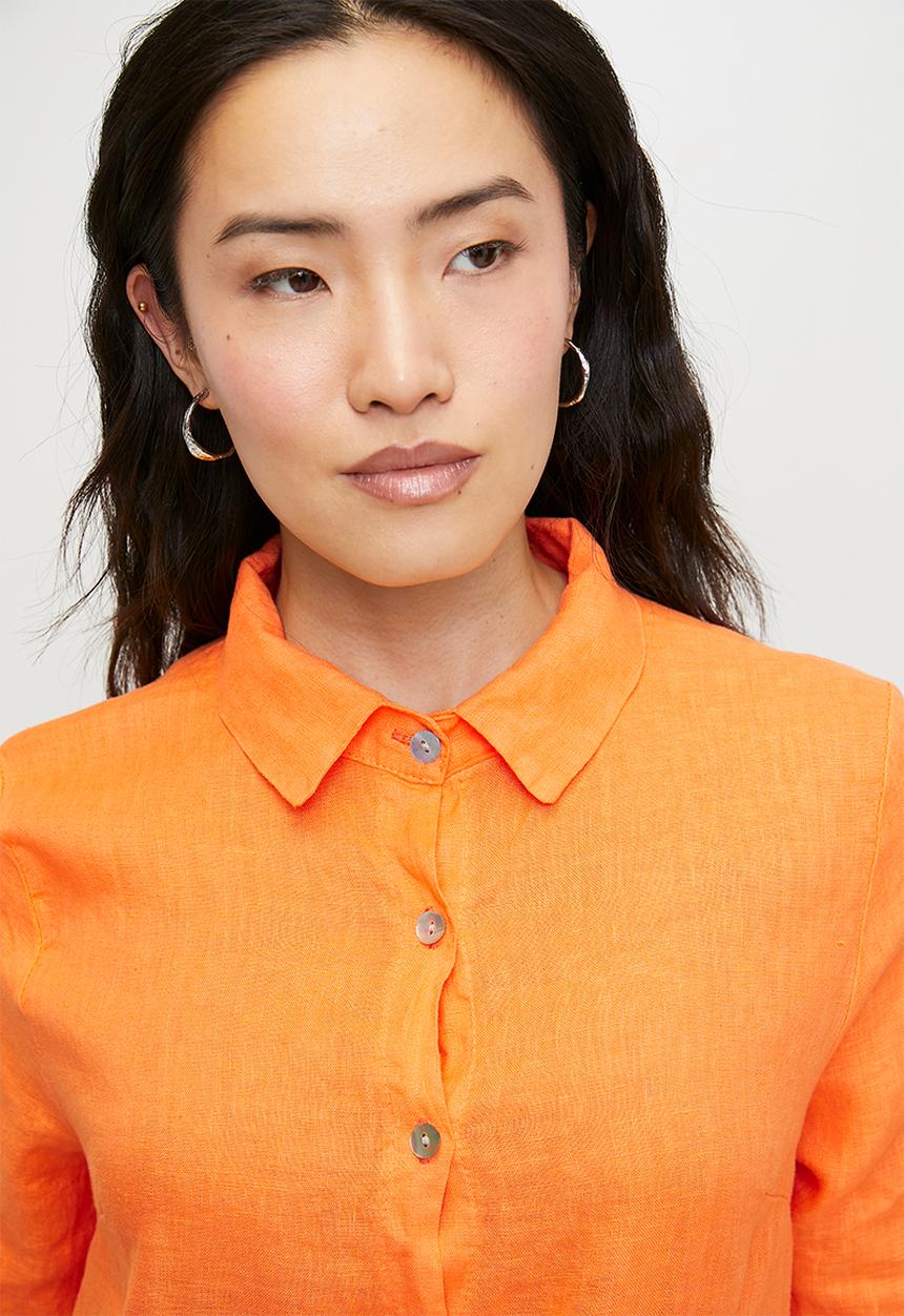 Stella Morgan - Linen Midi Dress With Front Scoop - Orange