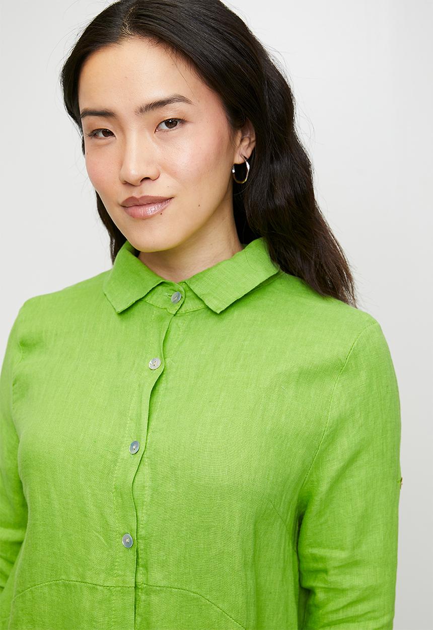 Stella Morgan - Linen Midi Dress With Front Scoop - Green