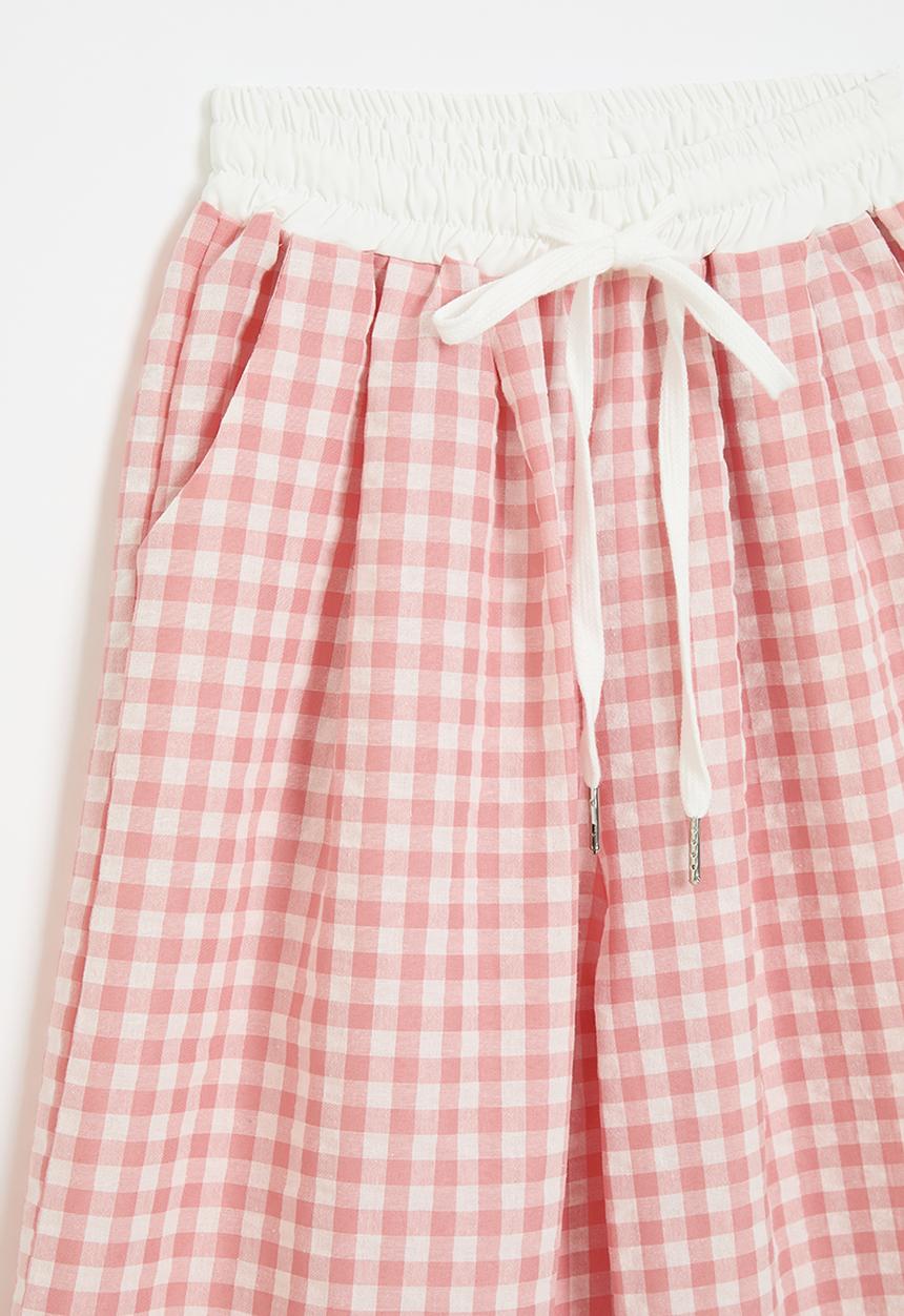 Pop Candy - Wide leg pants with contrast waistband - pink gingham