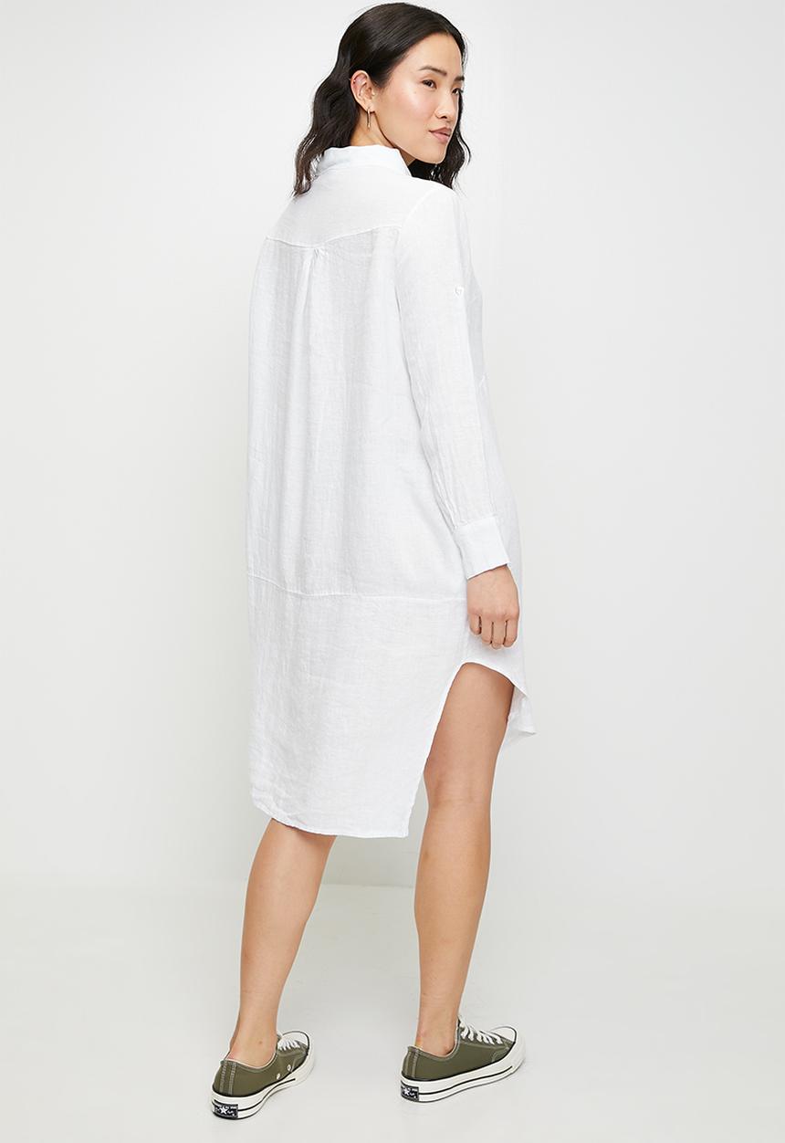 Stella Morgan - Linen Midi Dress With Front Scoop - White
