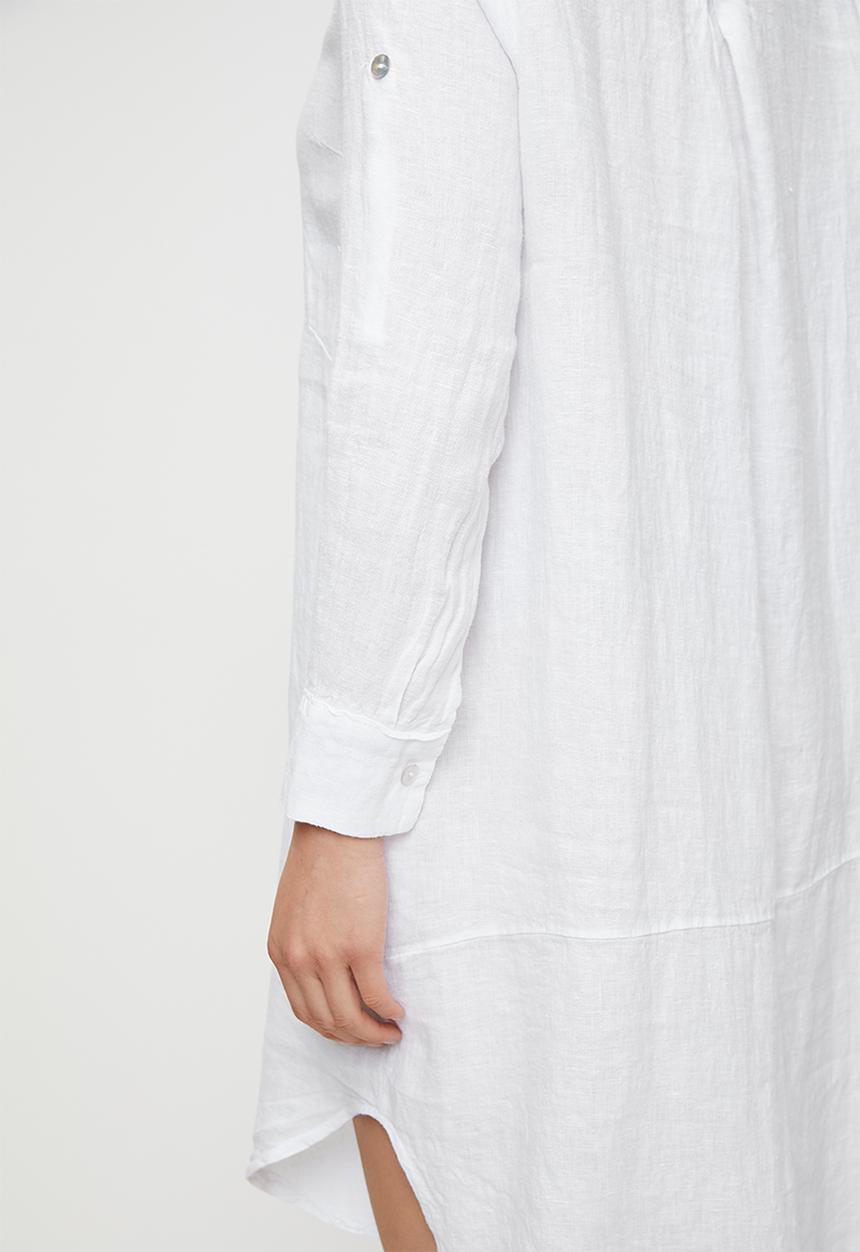 Stella Morgan - Linen Midi Dress With Front Scoop - White