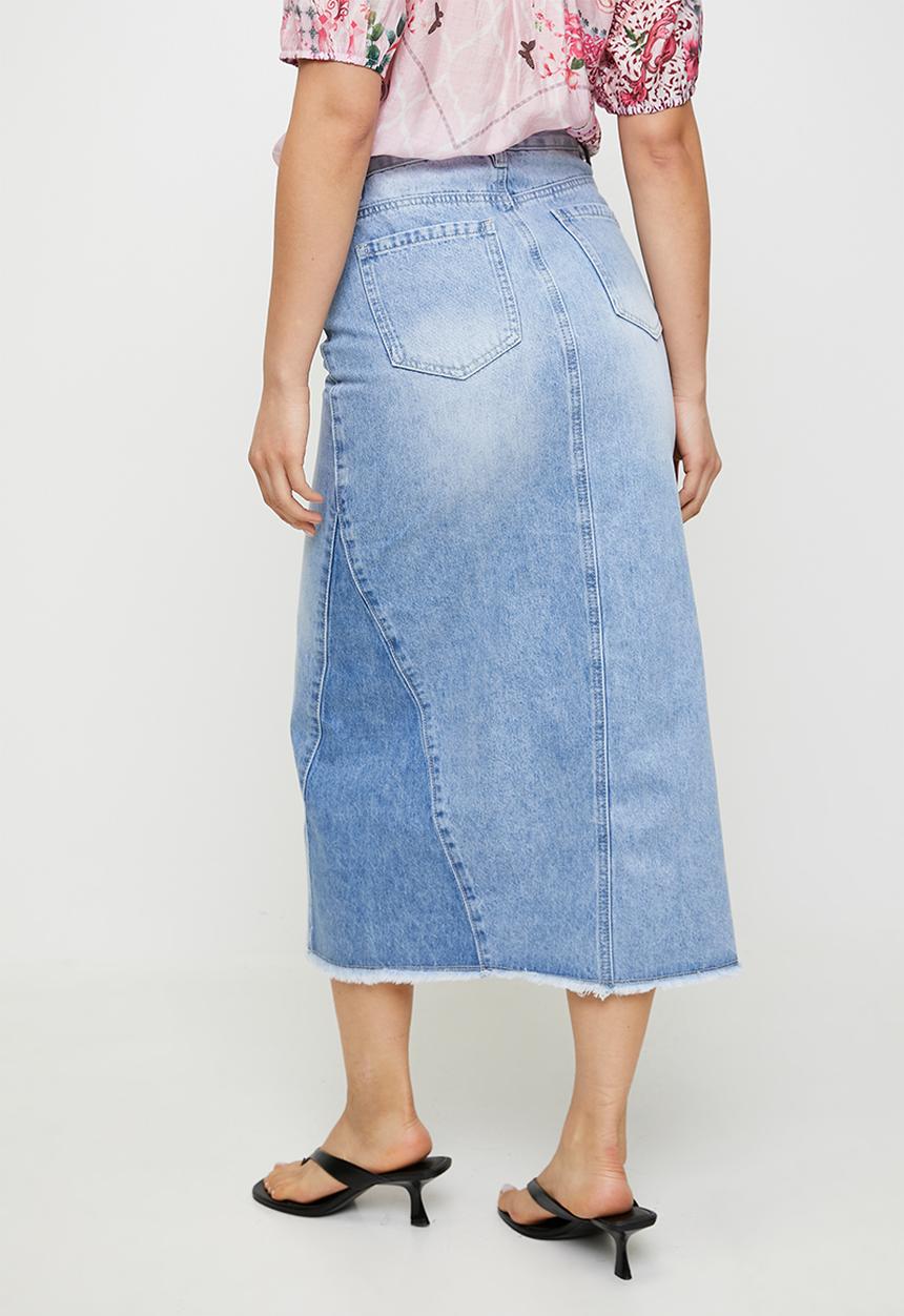 Stella Morgan - Maxi denim skirt with front slit detail - light wash