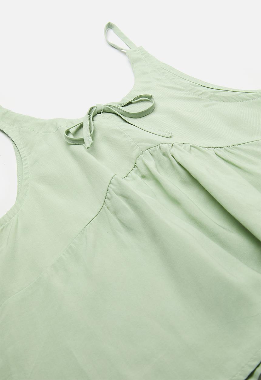 Pop Candy - Scooped neckline cami with extra wide leg pants- sage green