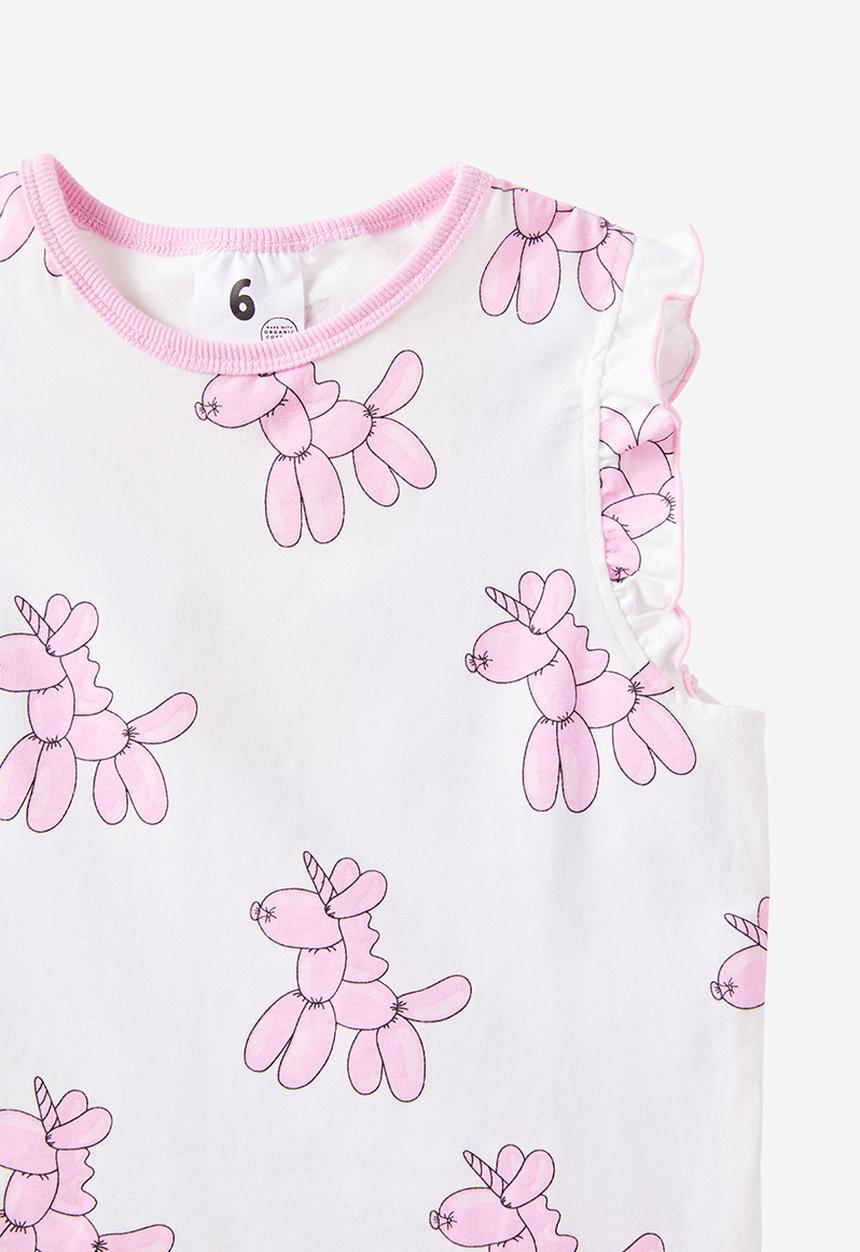 Cotton On - Stacey short sleeve flutter pyjama set - vanilla/balloonicorn glow