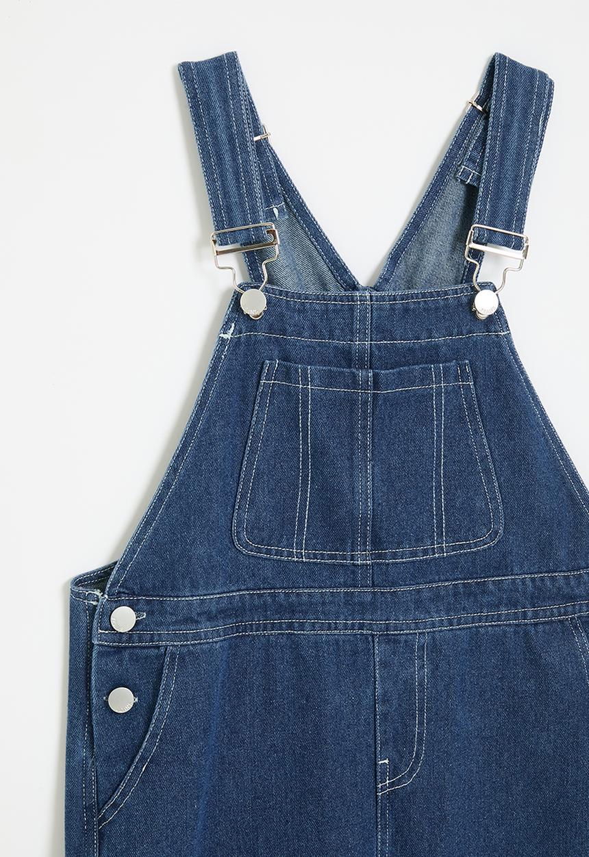 Pop Candy - Vintage wash denim dungarees - blue