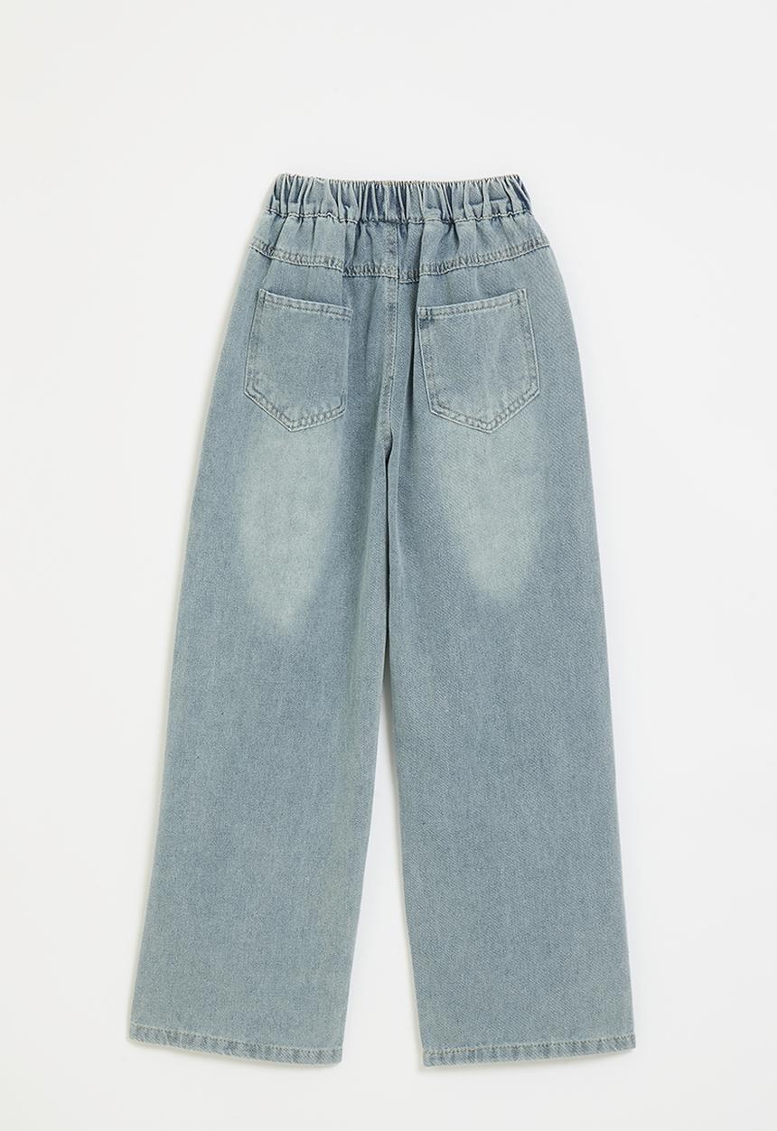 Pop Candy - Chenille embroidered wide leg jean - blue