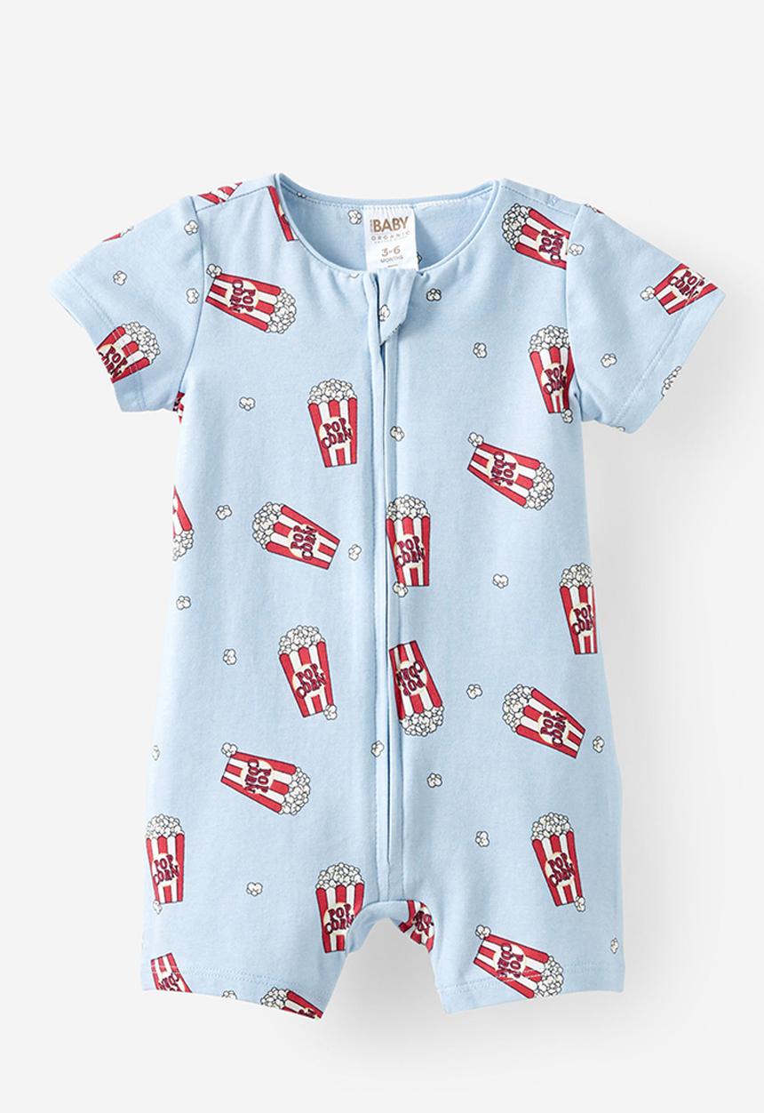 Cotton On - The short sleeve zip romper - dawn blue/popcorn