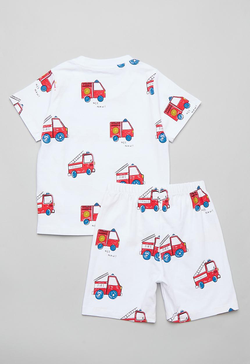 Pop Candy - Fire truck all-over print pj set - white