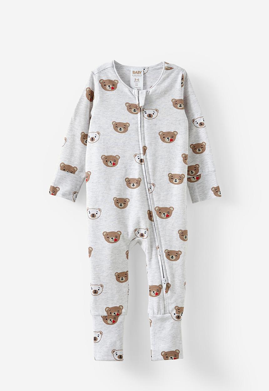 Cotton On - The long sleeve zip romper - snow marle/bear kisses