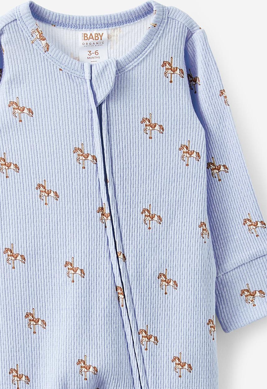 Cotton On - Organic pointelle zip romper - periwinkle/carousel horse