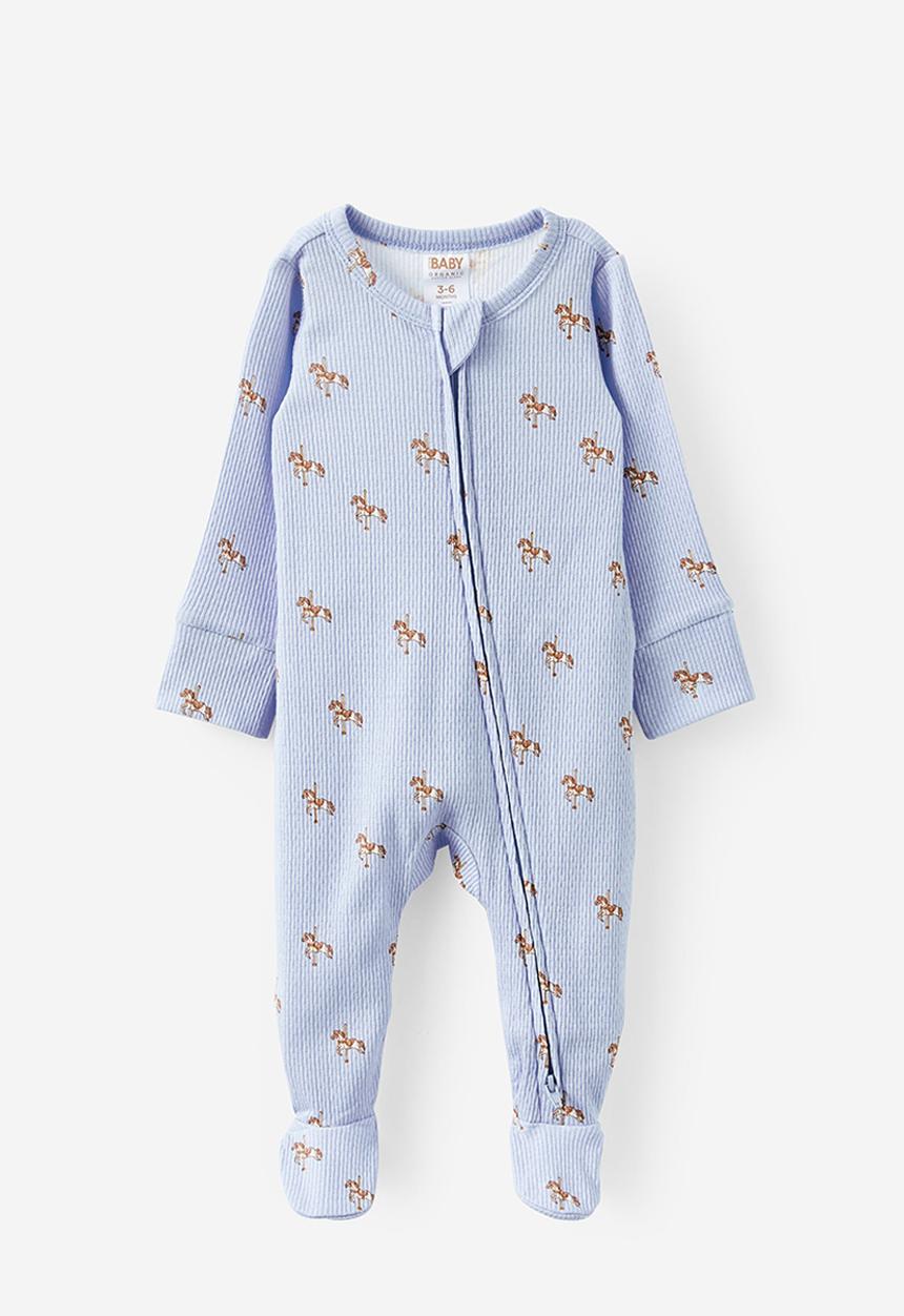 Cotton On - Organic pointelle zip romper - periwinkle/carousel horse