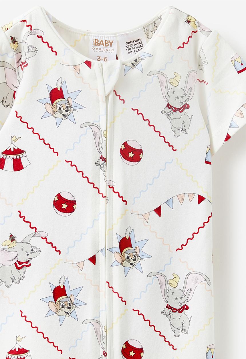 Cotton On - The short sleeve zip romper license - lcn dis vanilla/dumbo circus