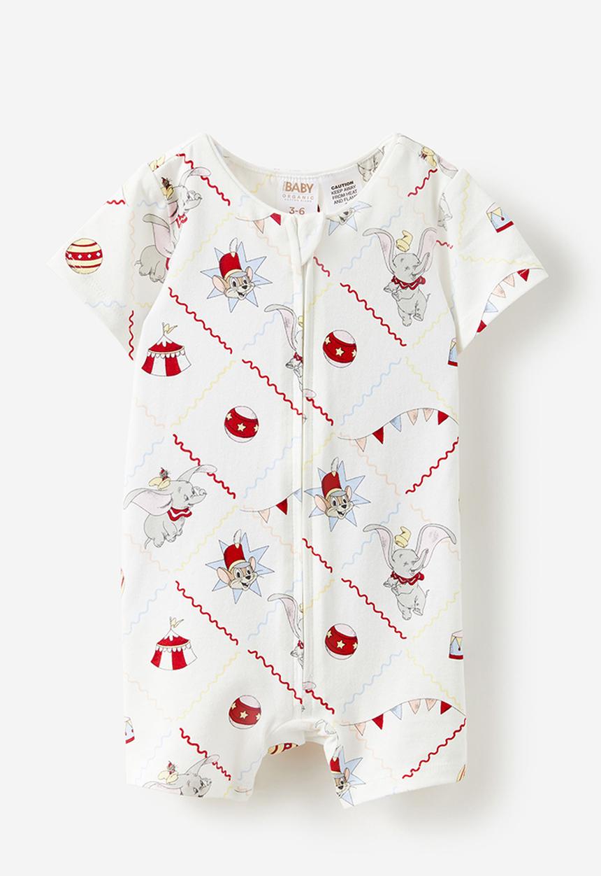 Cotton On - The short sleeve zip romper license - lcn dis vanilla/dumbo circus