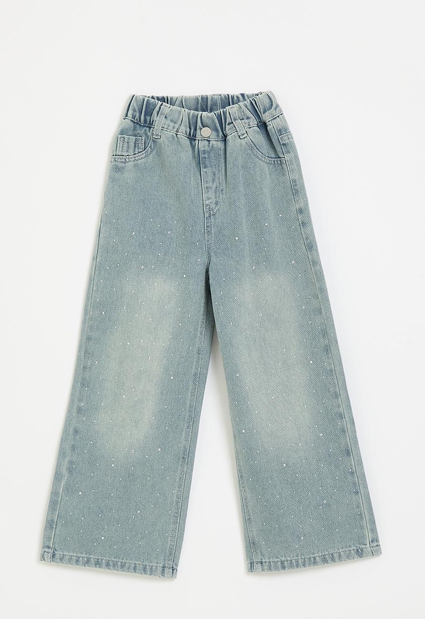 Pop Candy - Wide leg rhinestone jeans - light blue