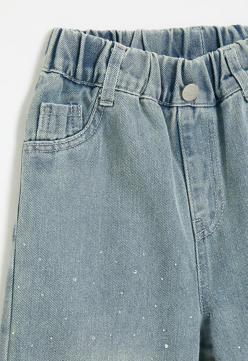Pop Candy - Wide leg rhinestone jeans - light blue