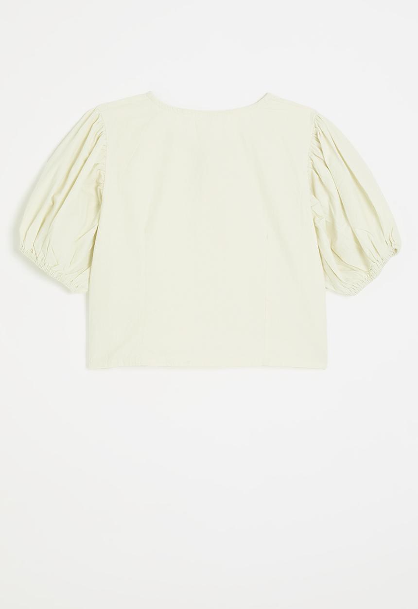 Pop Candy - Collarless button-up top with puff sleeves - ivory