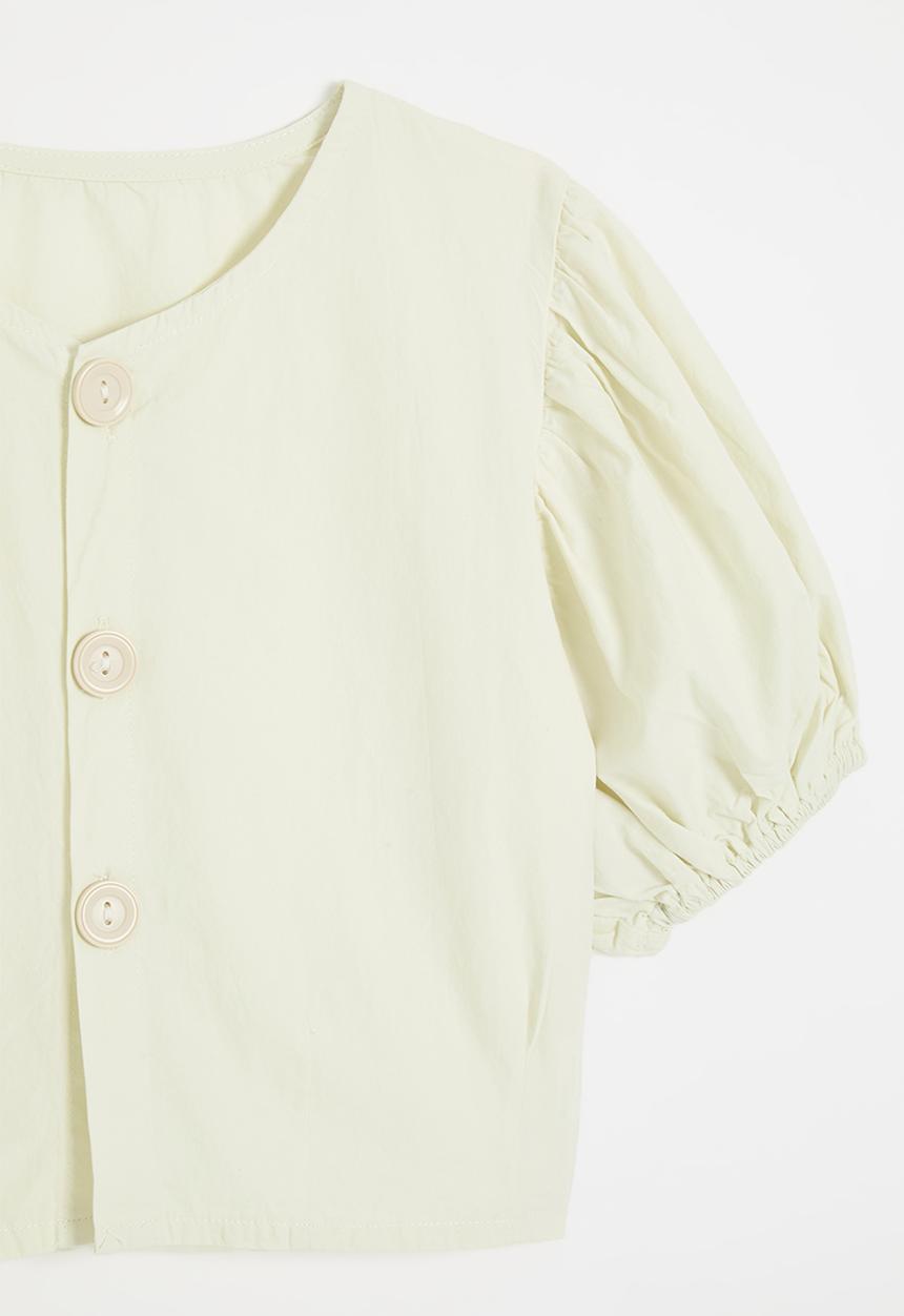 Pop Candy - Collarless button-up top with puff sleeves - ivory