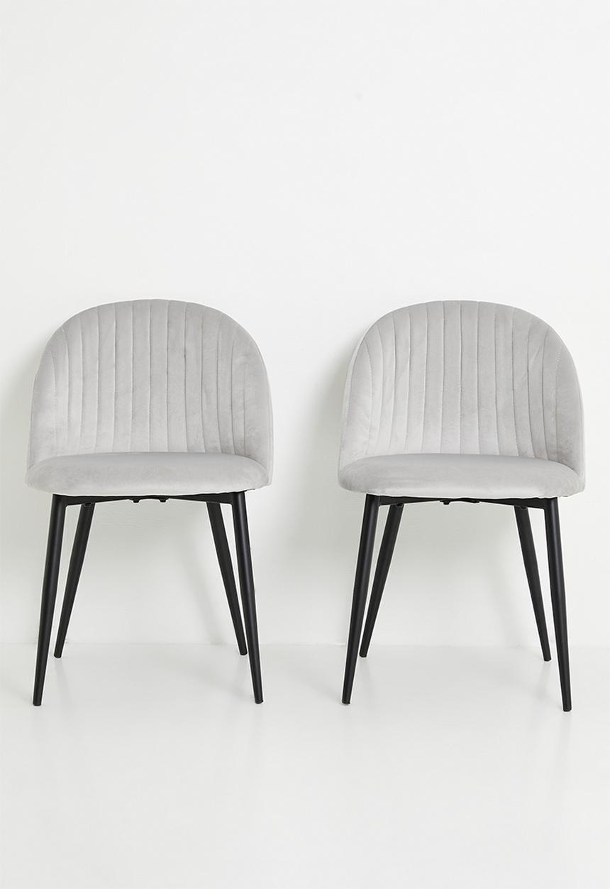 Sixth Floor - Pluto velvet dining set of 2 - light grey & black
