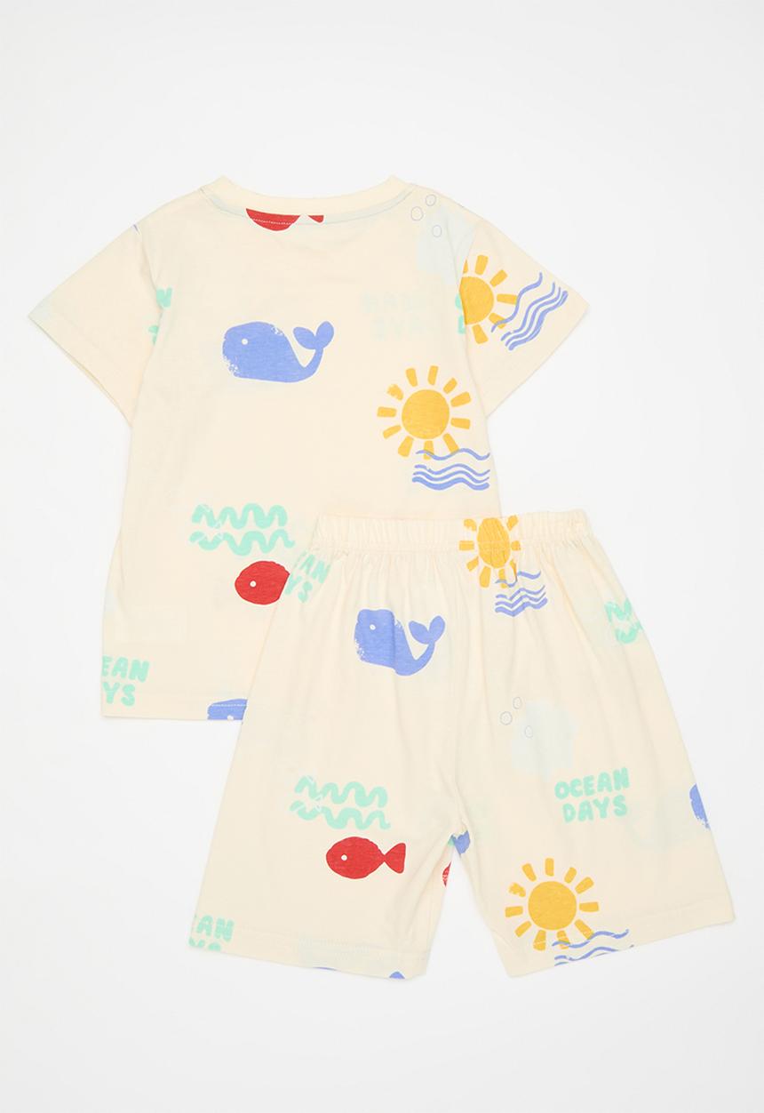 Pop Candy - Slogan and sea themed all-over print pj set - cream/ocean days