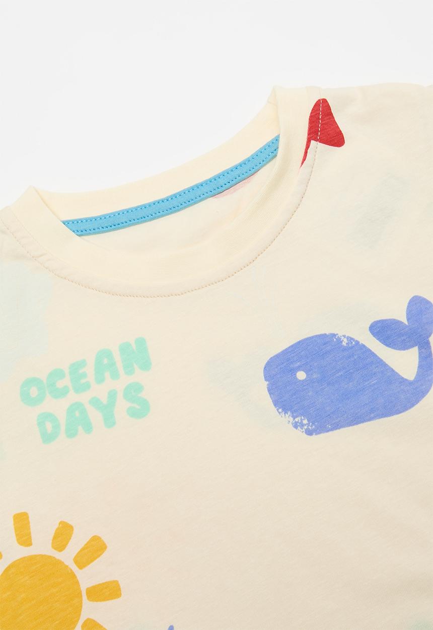 Pop Candy - Slogan and sea themed all-over print pj set - cream/ocean days