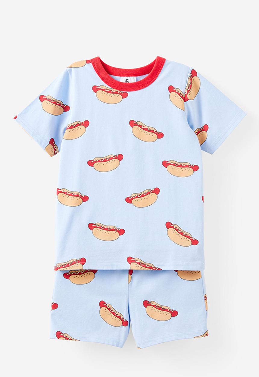 Cotton On - Jordan short sleeve pyjama set - dawn blue/hot dogs