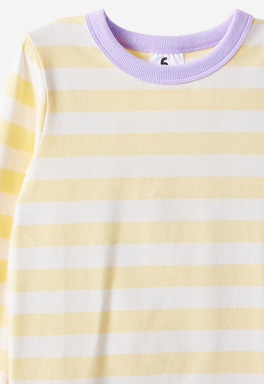Cotton On - Ava long sleeve pyjama set - bobbi stripe baby yellow/vanilla