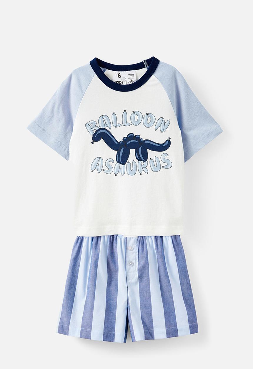 Cotton On - Jackie raglan short sleeve pyjama set - in the navy/balloonasaurus
